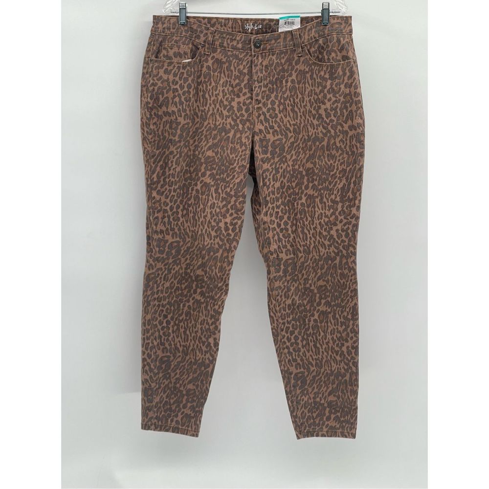 Style & Co Jeans Skinny‎ Leopard Women Size 16 Brown Black High Rise New